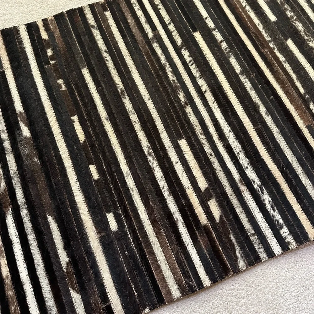 Arhaus 2x3 Calf Hair/Hide Leather Patchwork Stripe Area Rug Carpet